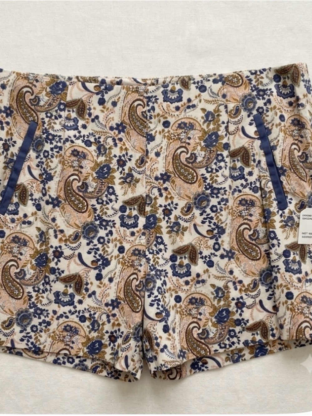 FOREVER 21 Paisley High Waisted Shorts, Juniors Size L, Brown White Blue